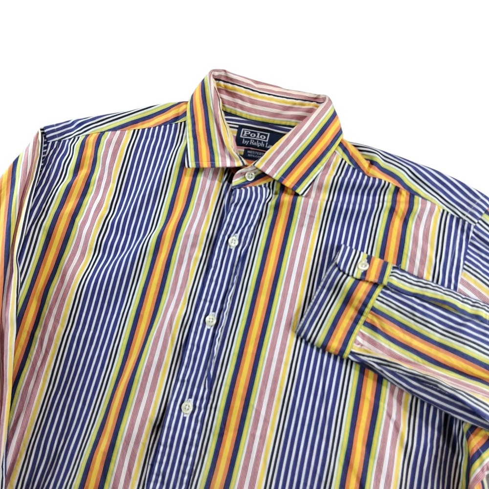Polo Ralph Lauren Button Up Shirt Large Multi Color Striped Westerton Cotton